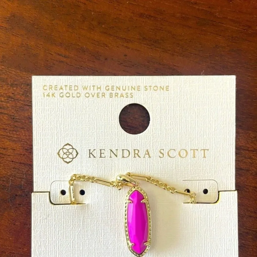 NWOT Kendra Scott Eva Magenta Frances Genuine Agate Pendant Necklace 14k Gold
